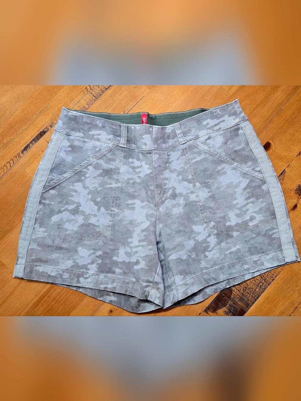 SPANX Greyish Green Camo High-Waist Women’s Shorts